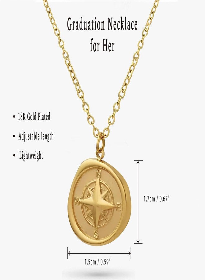 MALLAbyLAMMA Graduation Compass Necklace 18K Gold Plated with Jewelry Box, Inspirational Graduation Gift for Her, Congratulations Keepsake Graduation Cap Box, Graduation Gift Ideas for High School College Grads - Image 3